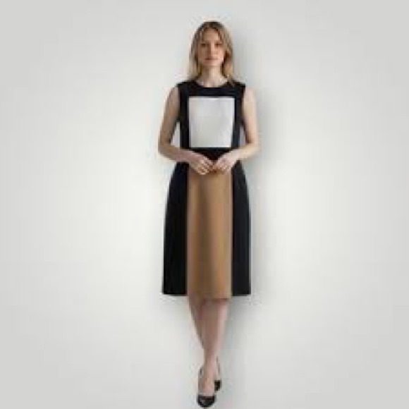 NWT Calvin Klein sleeveless color-block sheath shift dress navy Cream size 6 - Picture 7 of 9